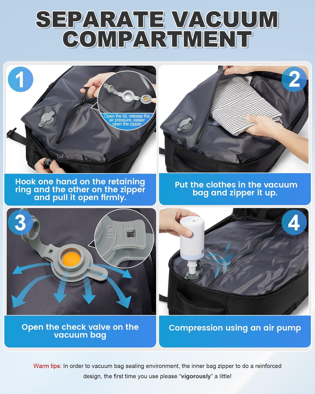 Reiserucksack Vakuumkompression