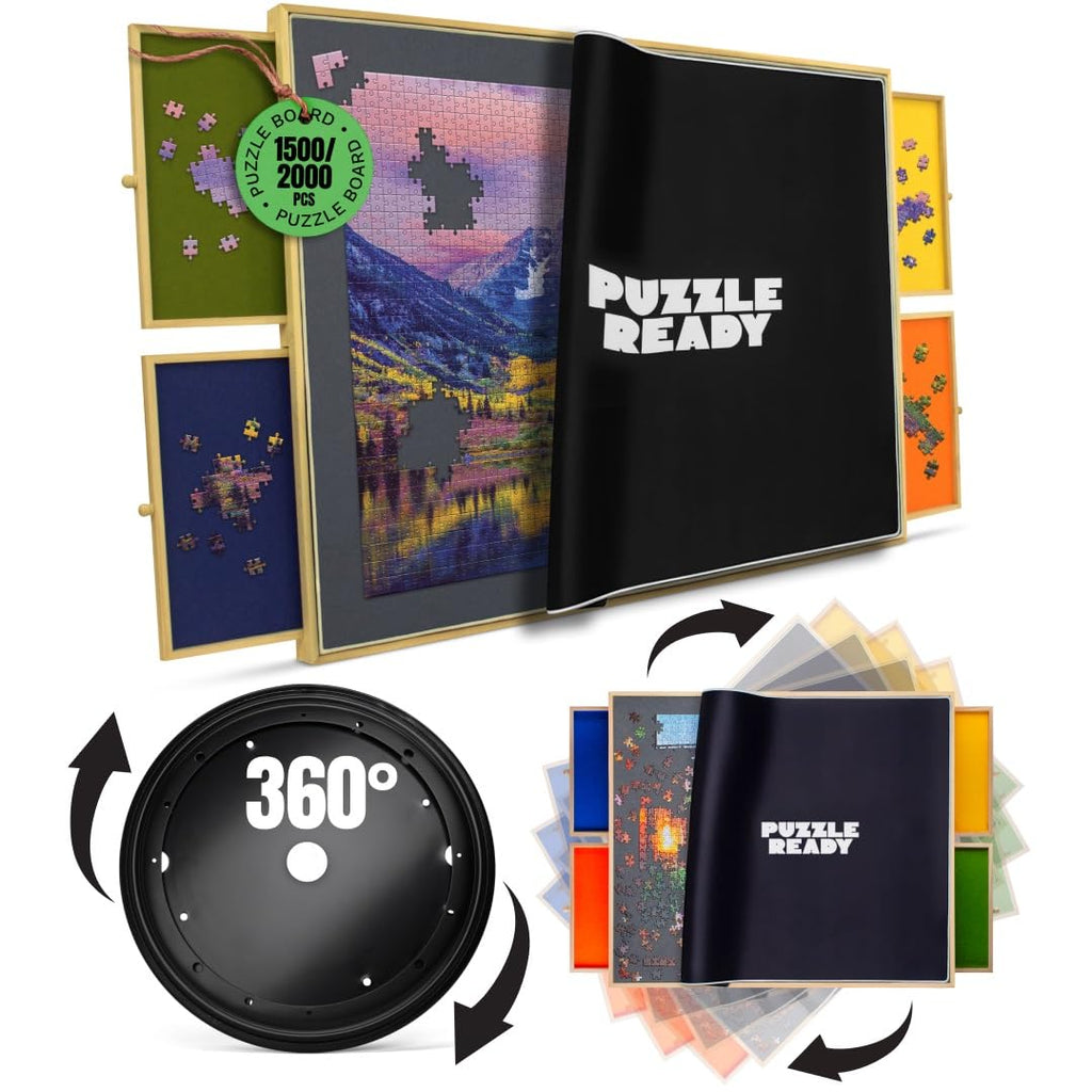 Puzzle-Spielbrett mit bunten Schubladen und Abdeckmatte –1500-2000Teile-94 x 71 cm