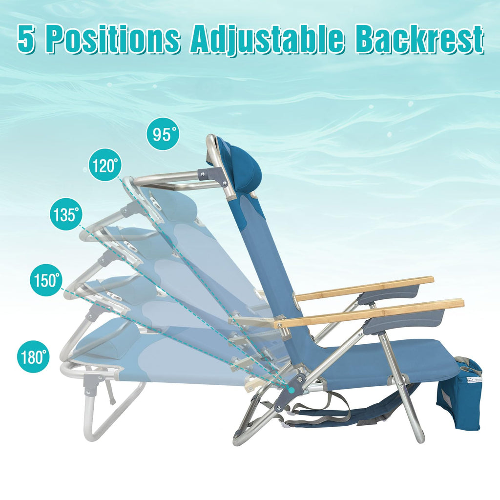 WKFAMOUT Раница за плажен стол, сгъваем със сгъваема маса, бамбук