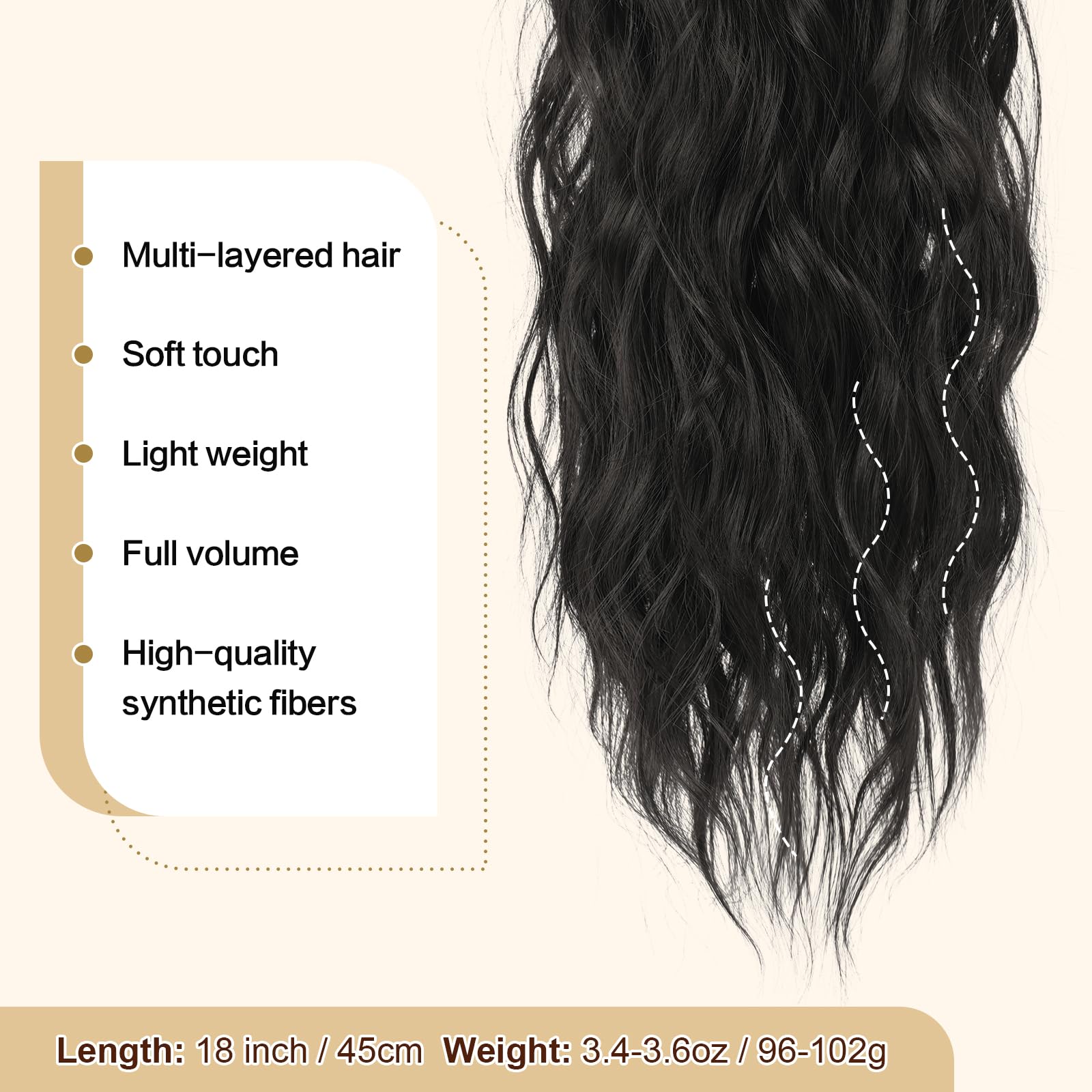 schwarze Pferdeschwanzverlängerung mit Zugband 45cm