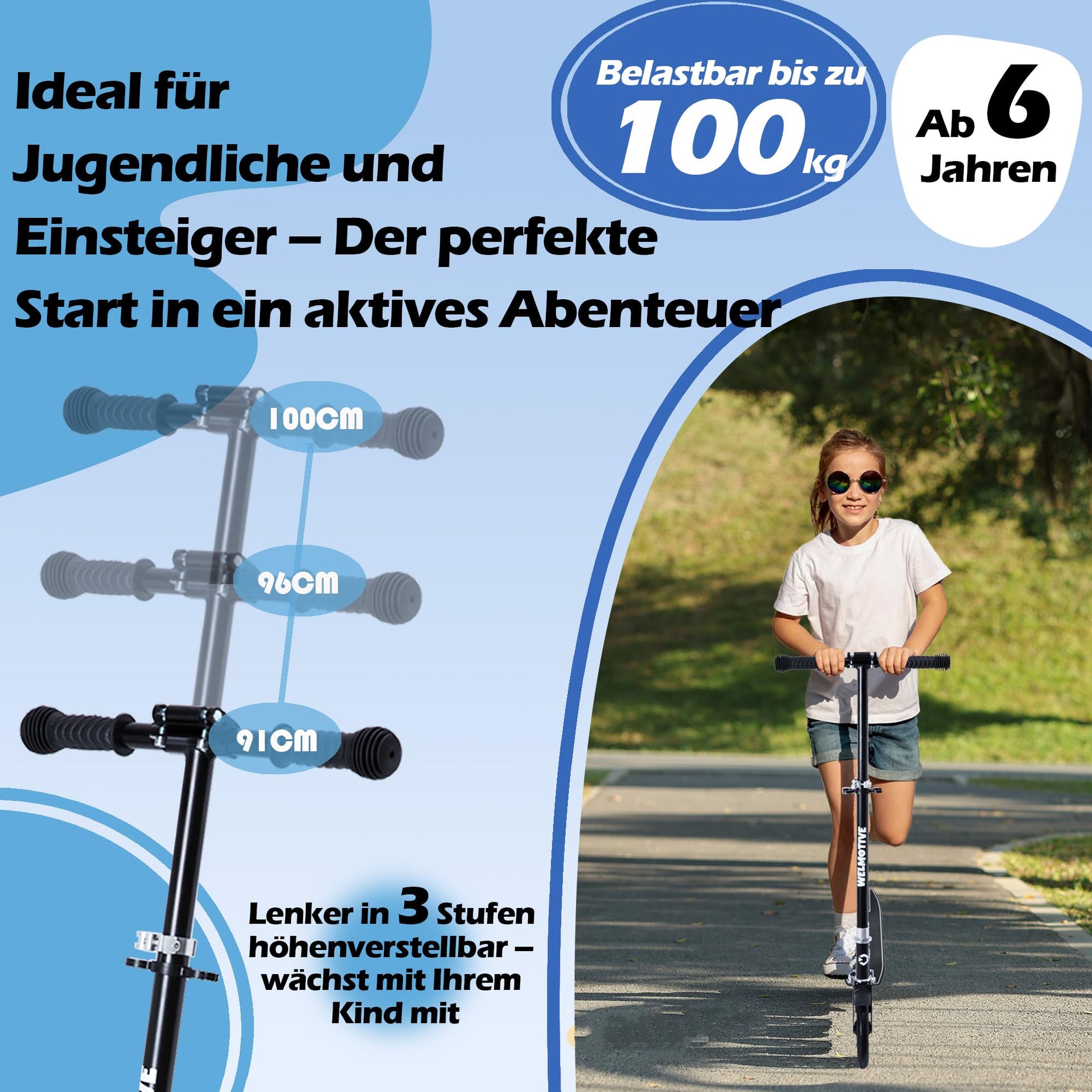 Welmotive Tretroller für Kinder und Erwachsene – Faltbarer City-Scooter