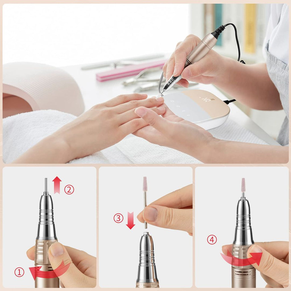 Madenia Elektrischer Nagelfräser TouchPro – 35.000 U/min, HD-Anzeige, 6 Bits, Pink