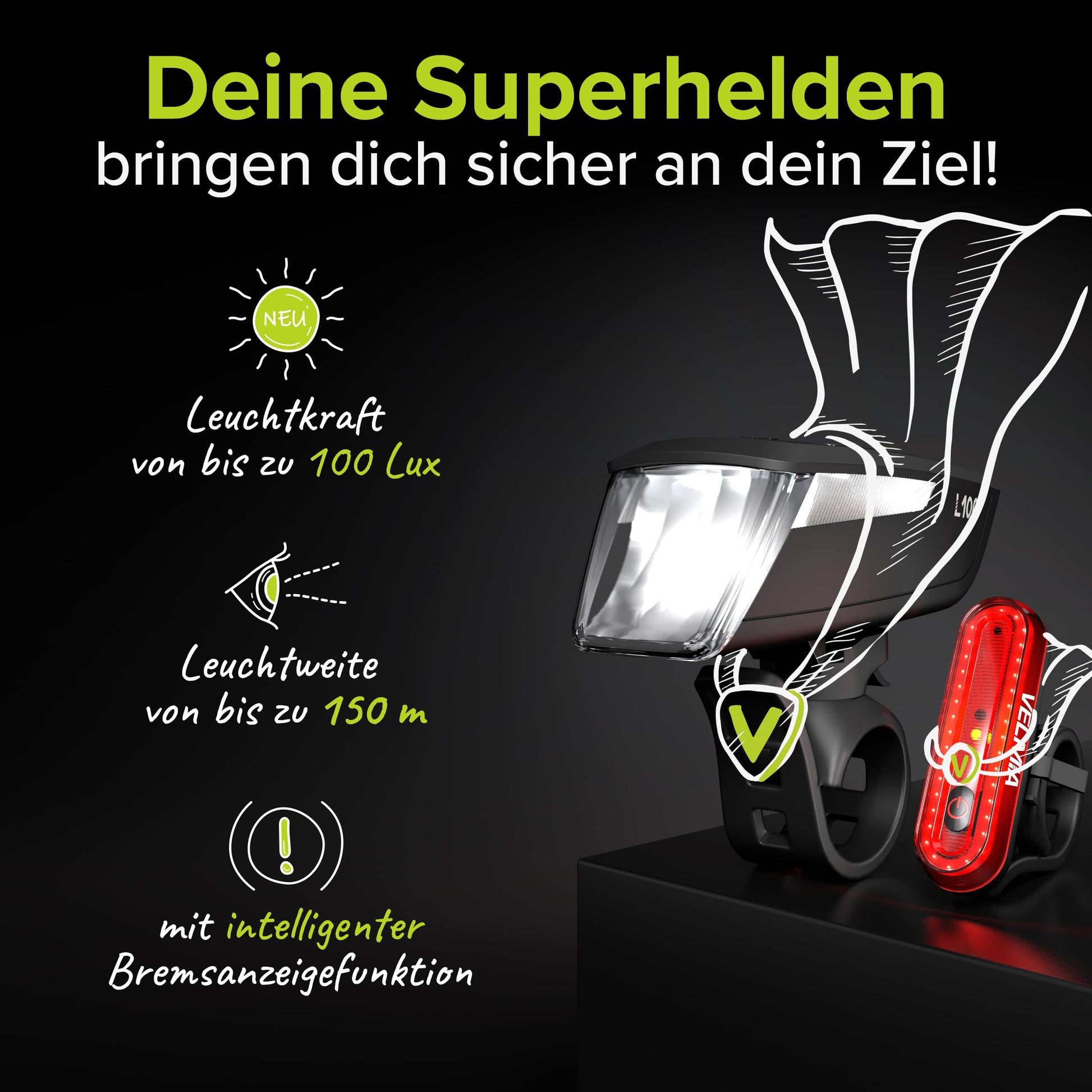 VELMIA Fahrradlicht-Set [100 LUX]