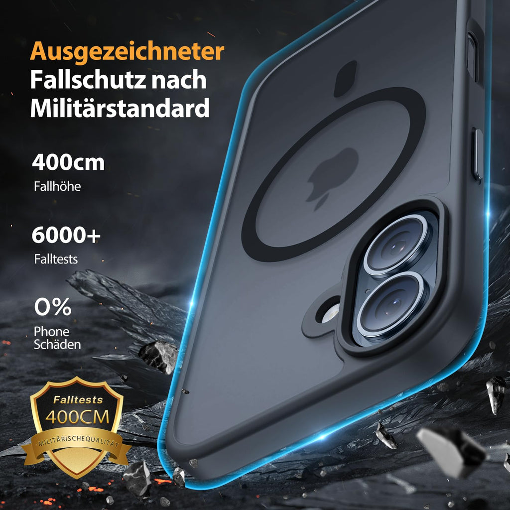 Magnetische Hülle – iPhone 16, MagSafe, 2 Displayschutzfolien, Schwarz Slim