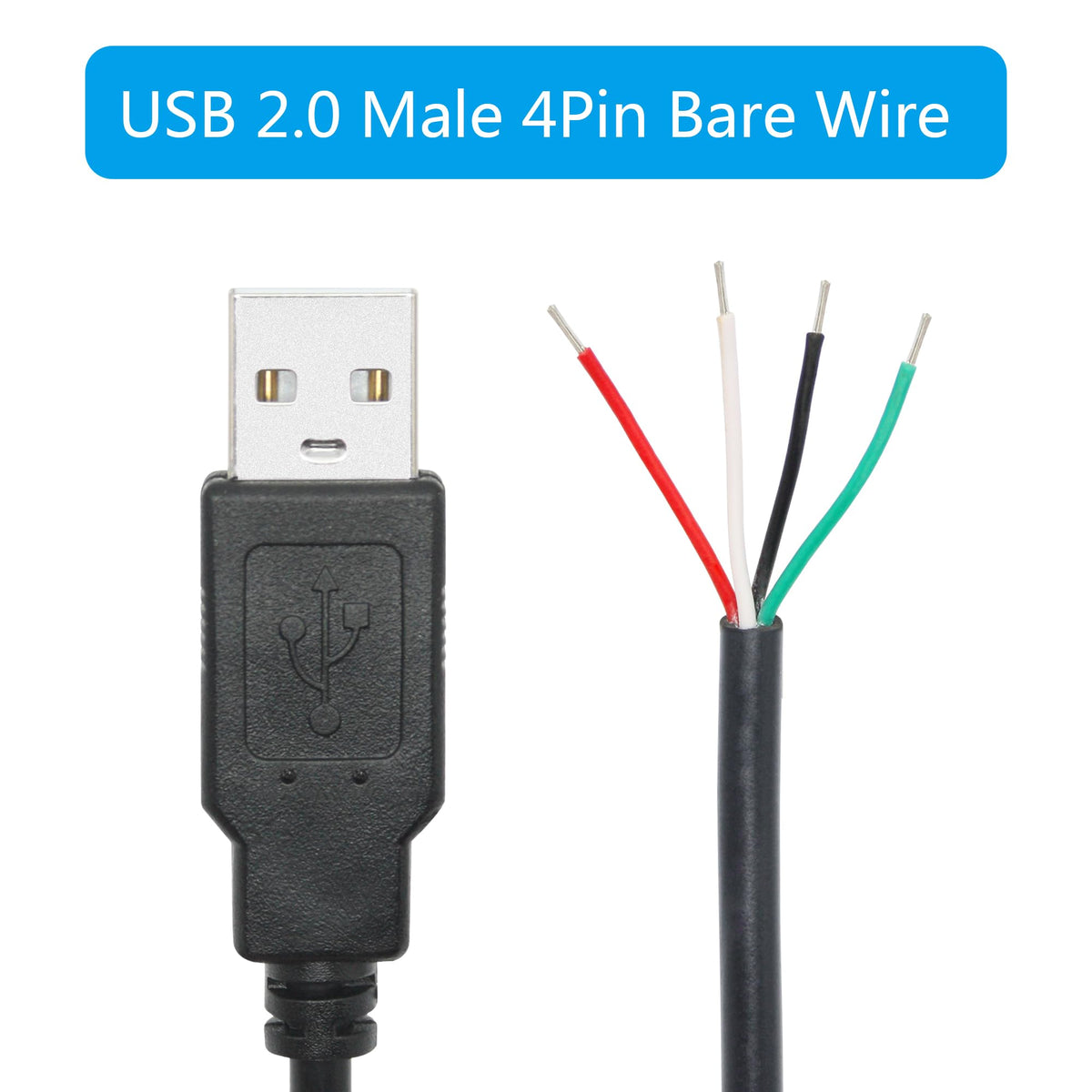 USB-A-Buchse mit offenem Kabelende, 4-polig, 5 V/2 A, ca. 28 cm