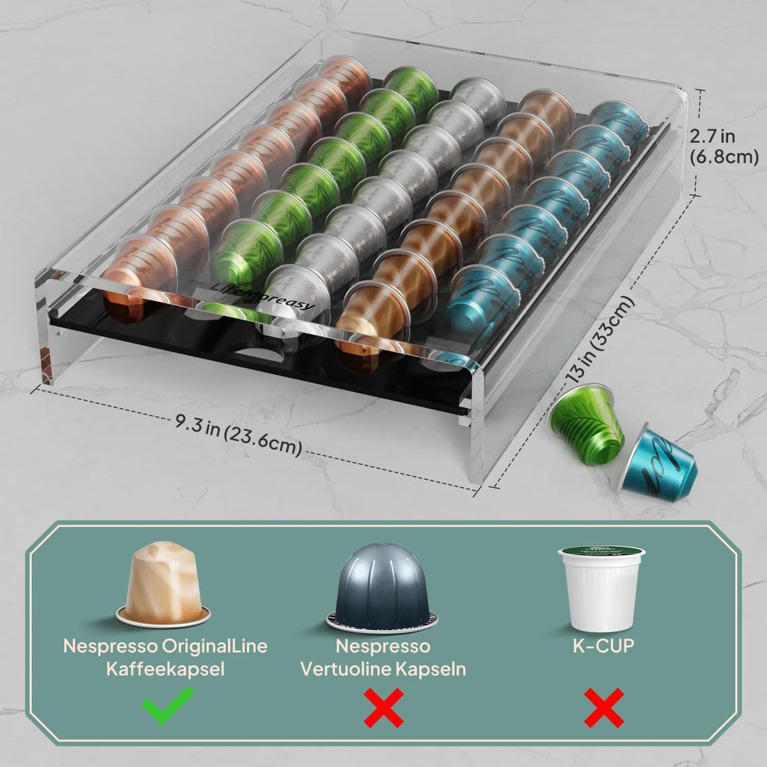 Kapselhalter fuer Nespresso – Transparente Kaffeelagerbox fuer 40 Kapseln