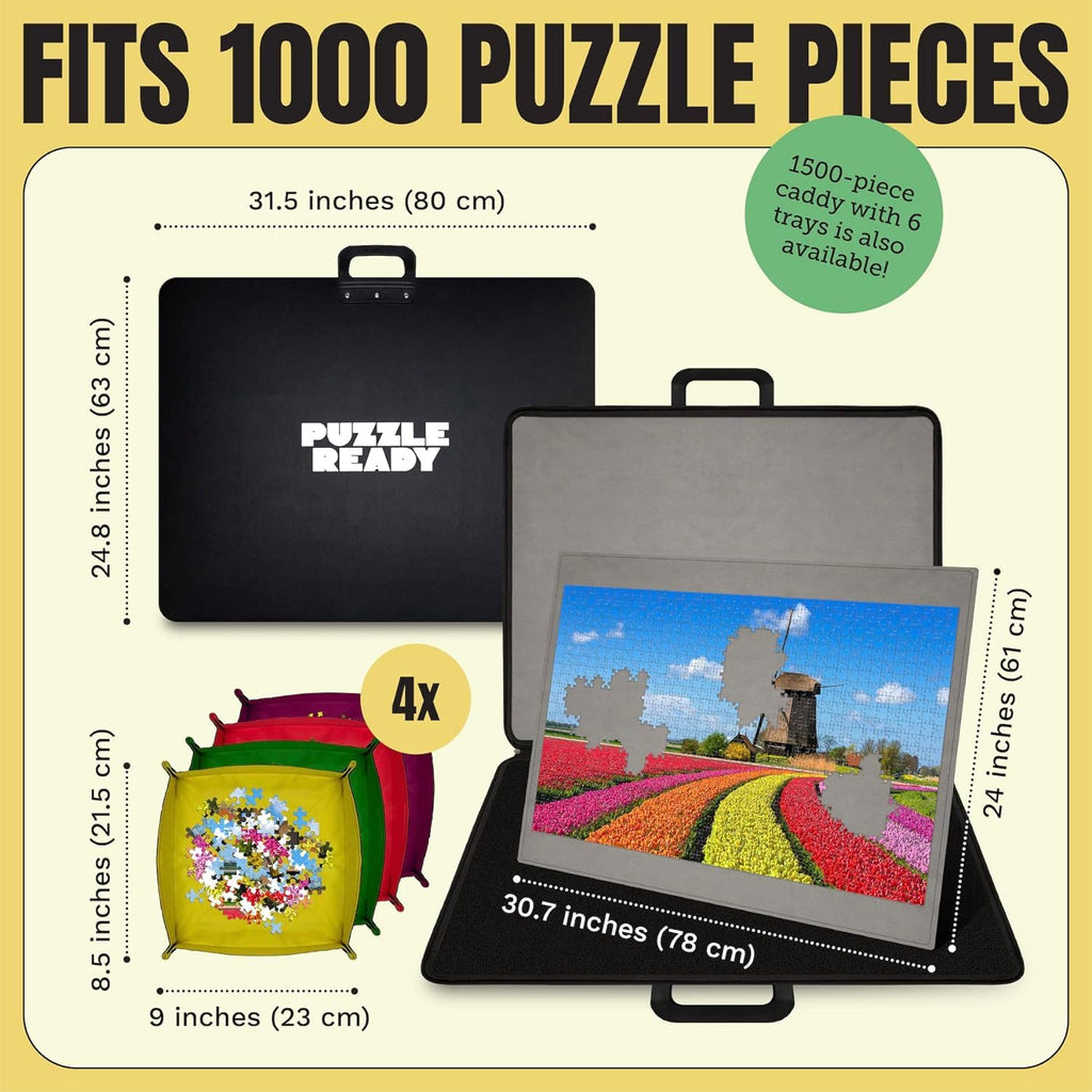 Puzzle Ready 1000-Teile-Puzzlebrett – Tragbarer Puzzletisch mit Aufbewahrung und 4 Sortierfächern