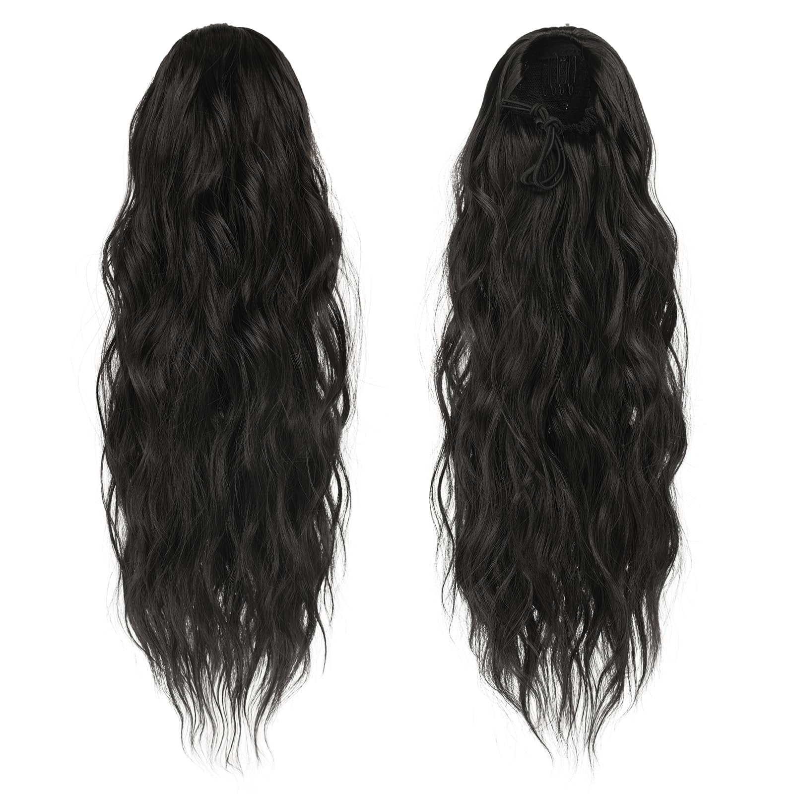 schwarze Pferdeschwanzverlängerung mit Zugband 45cm