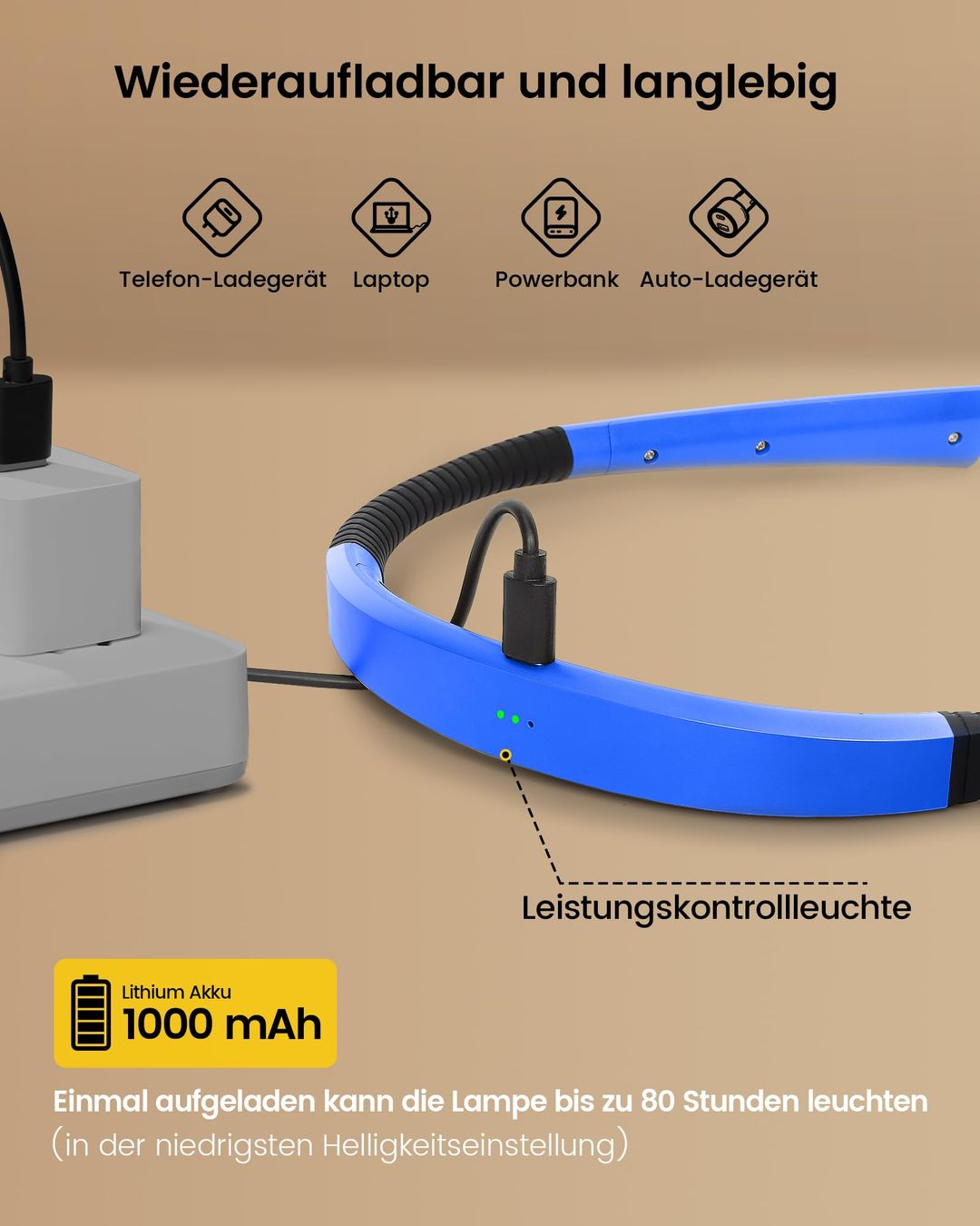 LED-Leselampe mit 3 Lichtfarben und 3 Helligkeitsstufen, Schwarz
