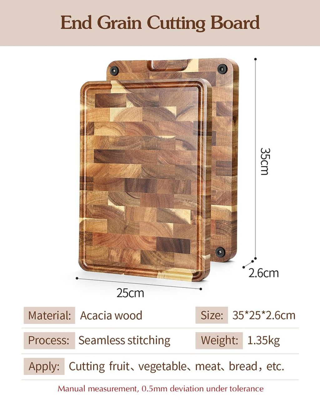 Hirnholz-Schneidebrett Akazienholz – 35x25x2,6cm