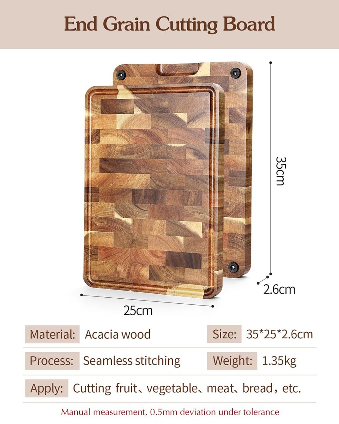 Hirnholz-Schneidebrett Akazienholz – 35x25x2,6cm