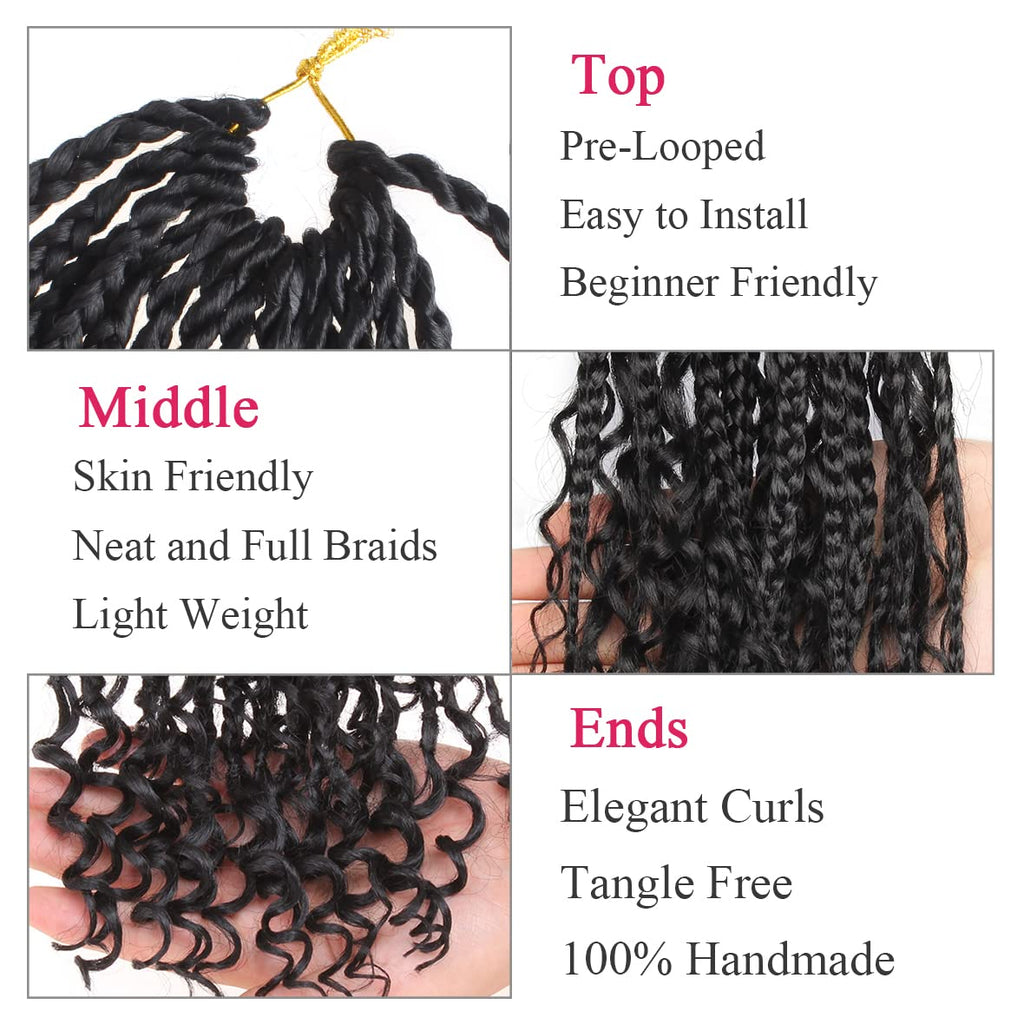 Bohemian Box Braids – 10 Zoll, Vorgefertigt, 1B#, 8 Packungen, Haarverlängerungen