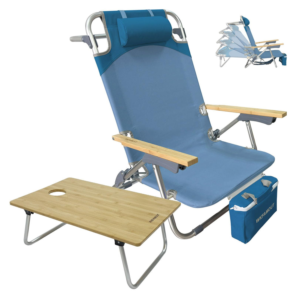 WKFAMOUT Раница за плажен стол, сгъваем със сгъваема маса, бамбук