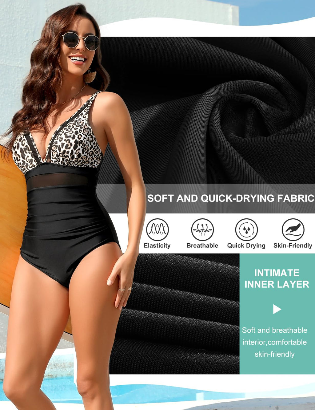 CMTOP Damen-Badeanzug Push-up V-Ausschnitt