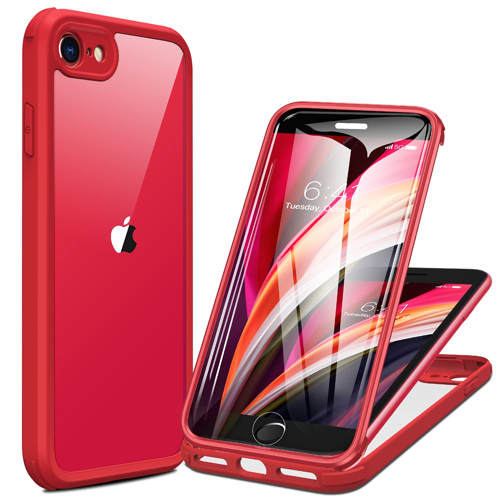 Miracase 360-Grad-Hülle – iPhone SE 2022/2020/8, Displayschutzfolie, Rot