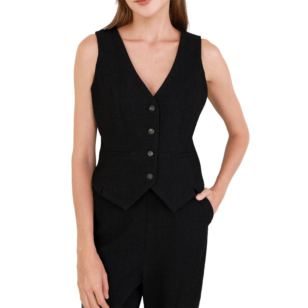 Damen-Wollweste mit V-Ausschnitt und Knöpfen, Slim Fit