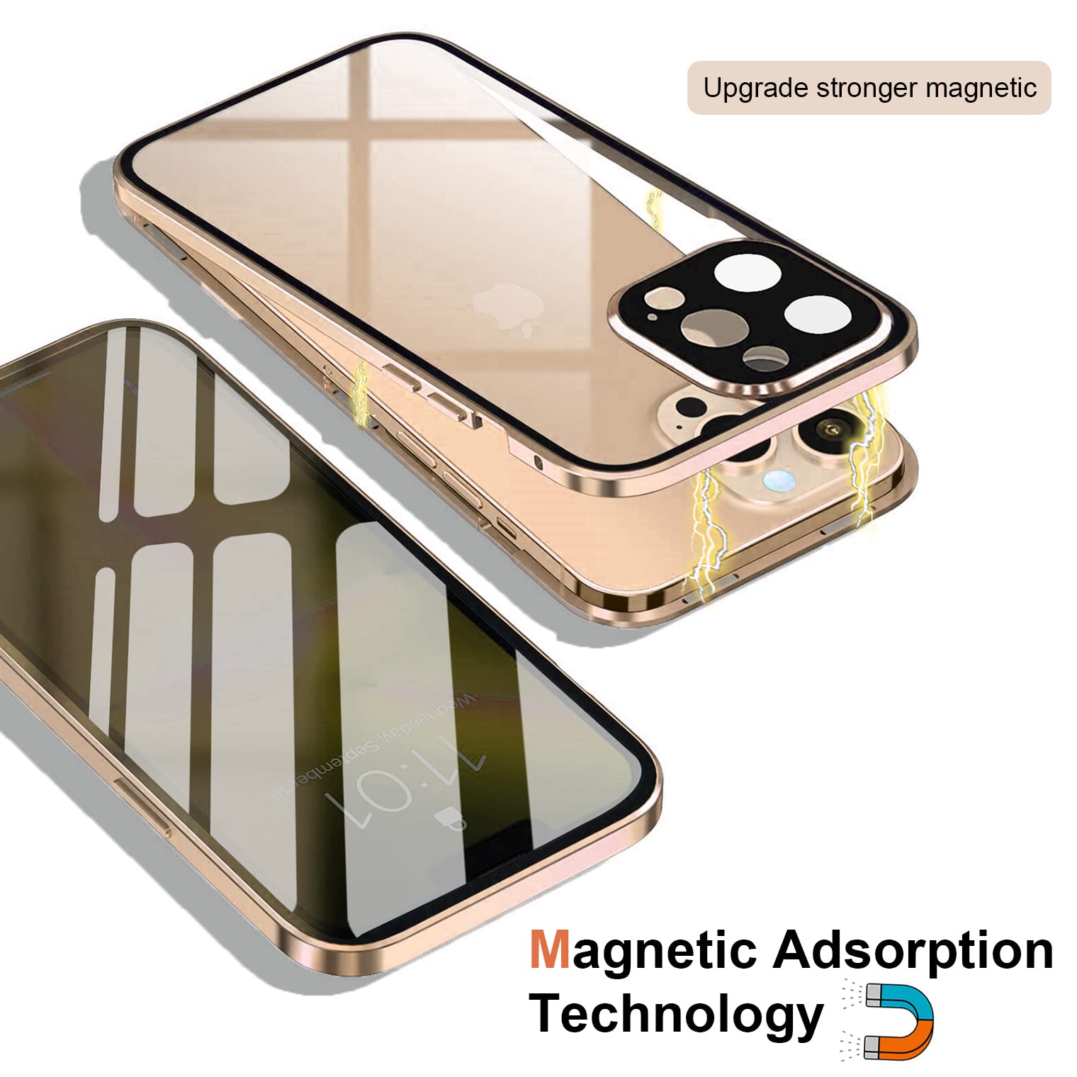 Anti Spy Hülle – iPhone 12 Pro Max, 360 Grad, Sichtschutz, Panzerglas, Gold