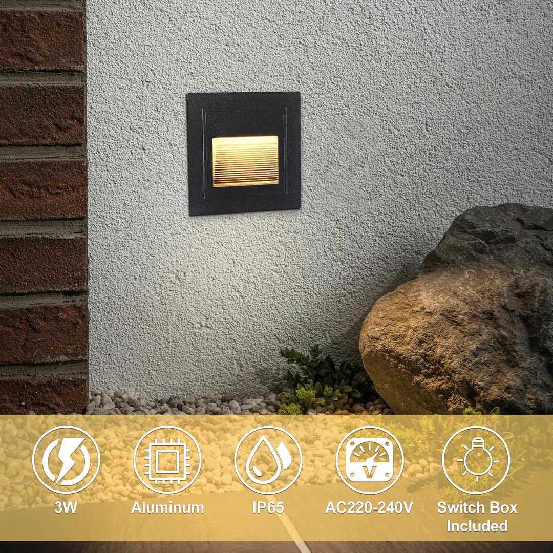 LED-Treppenleuchten im 8er-Set, Schwarz, 3000 K, IP65