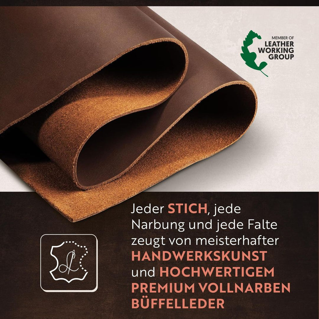 Leder Geldbörse & Schlüsselanhänger Geschenkset – Echtes Büffelleder, Handgefertigt, Münzfach