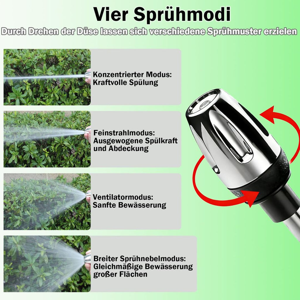 Gartensprüher für Schläuche mit 360 Grad drehbarer Düse und Druckregulierung