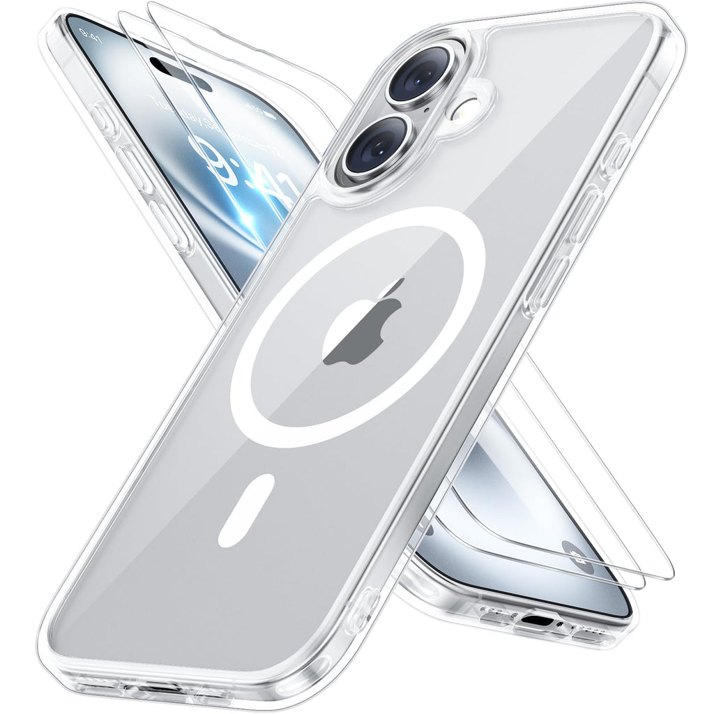 iPhone 16 Hülle – MagSafe, 2 Displayschutzfolien, Militärstandard, Stossfest, Transparent, 6,1 Zoll