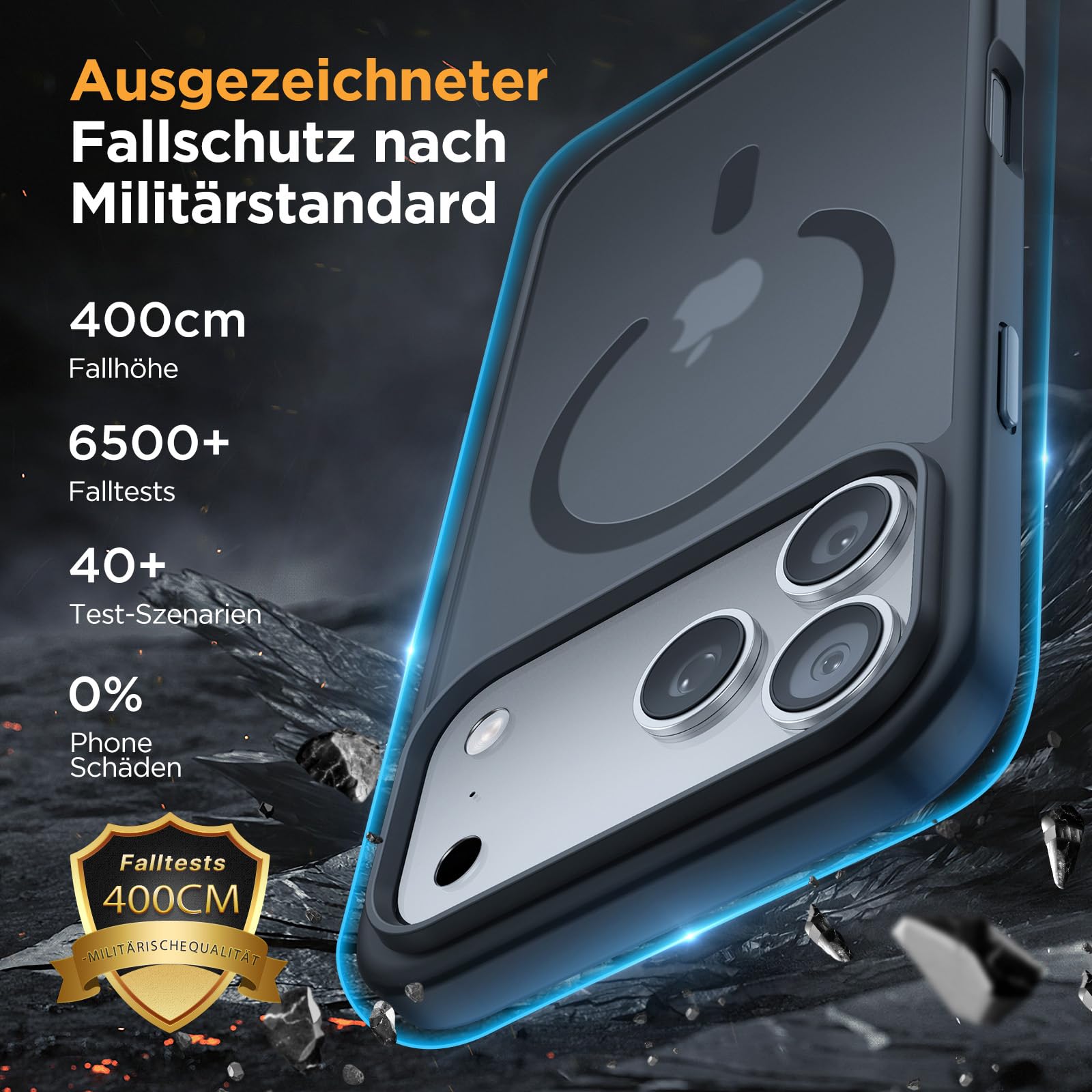 iPhone 17 Pro Hülle, MagSafe-Schutzglas, Militärstandard, stoßfest – Mattschwarz, 6,3 Zoll