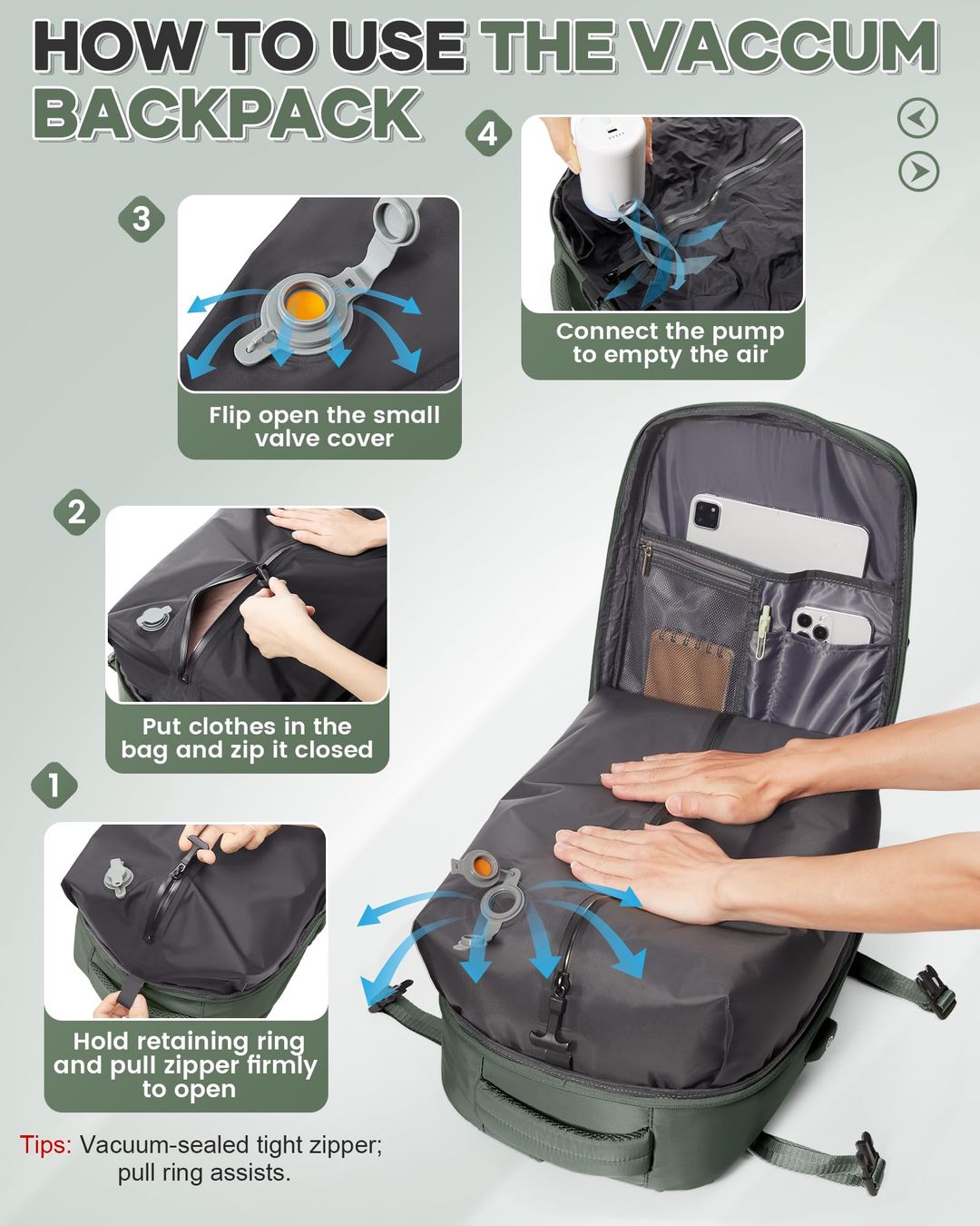 livbote Vakuum Rucksack mit Vakuumpumpe