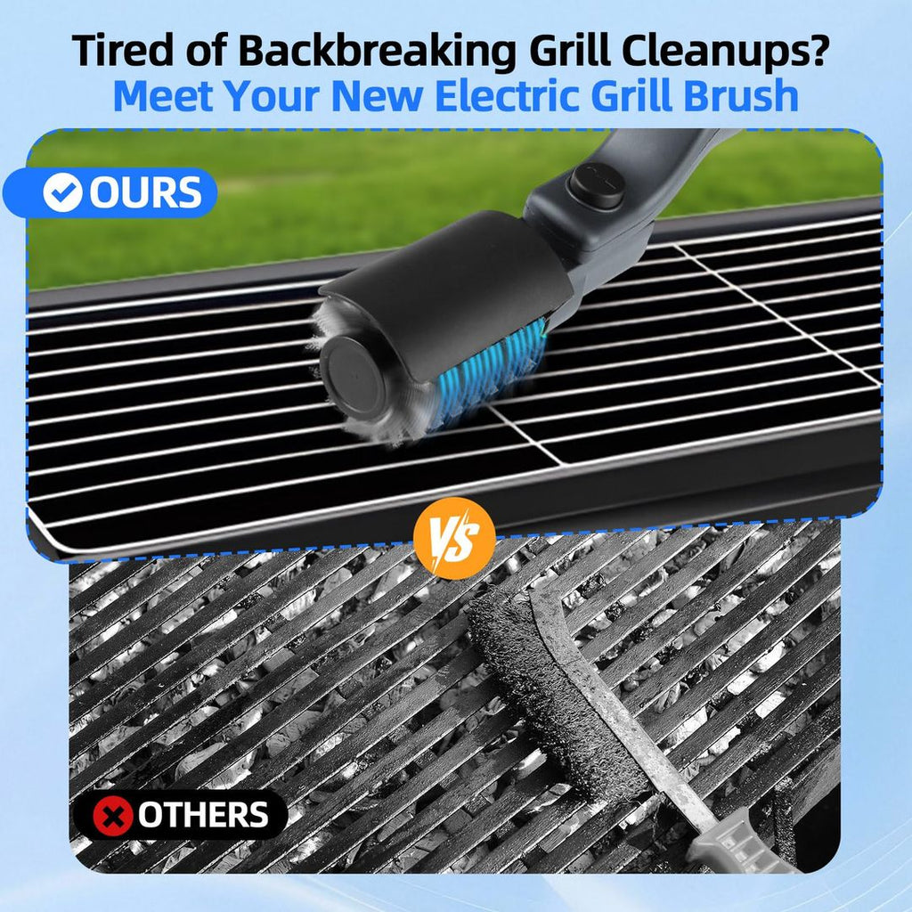 Elektrische Grillbürste Batteriebetrieben – Verstellbarer Winkel, 90min, Wasserdicht, Grau