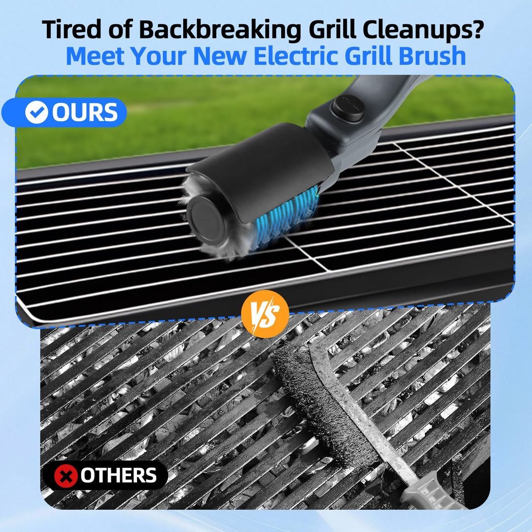 Elektrische Grillbürste Batteriebetrieben – Verstellbarer Winkel, 90min, Wasserdicht, Grau