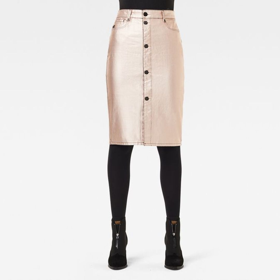 G-Star RAW Noxer Bleistiftrock mit Knopfleiste, Gold Metallic