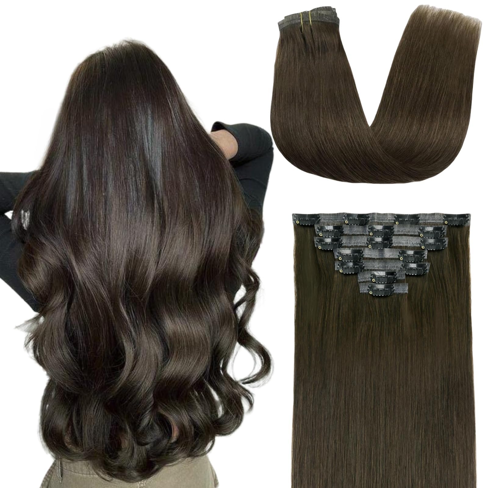 Clip-in Haarverlängerungen Echthaar doppelt genäht 7 Teile