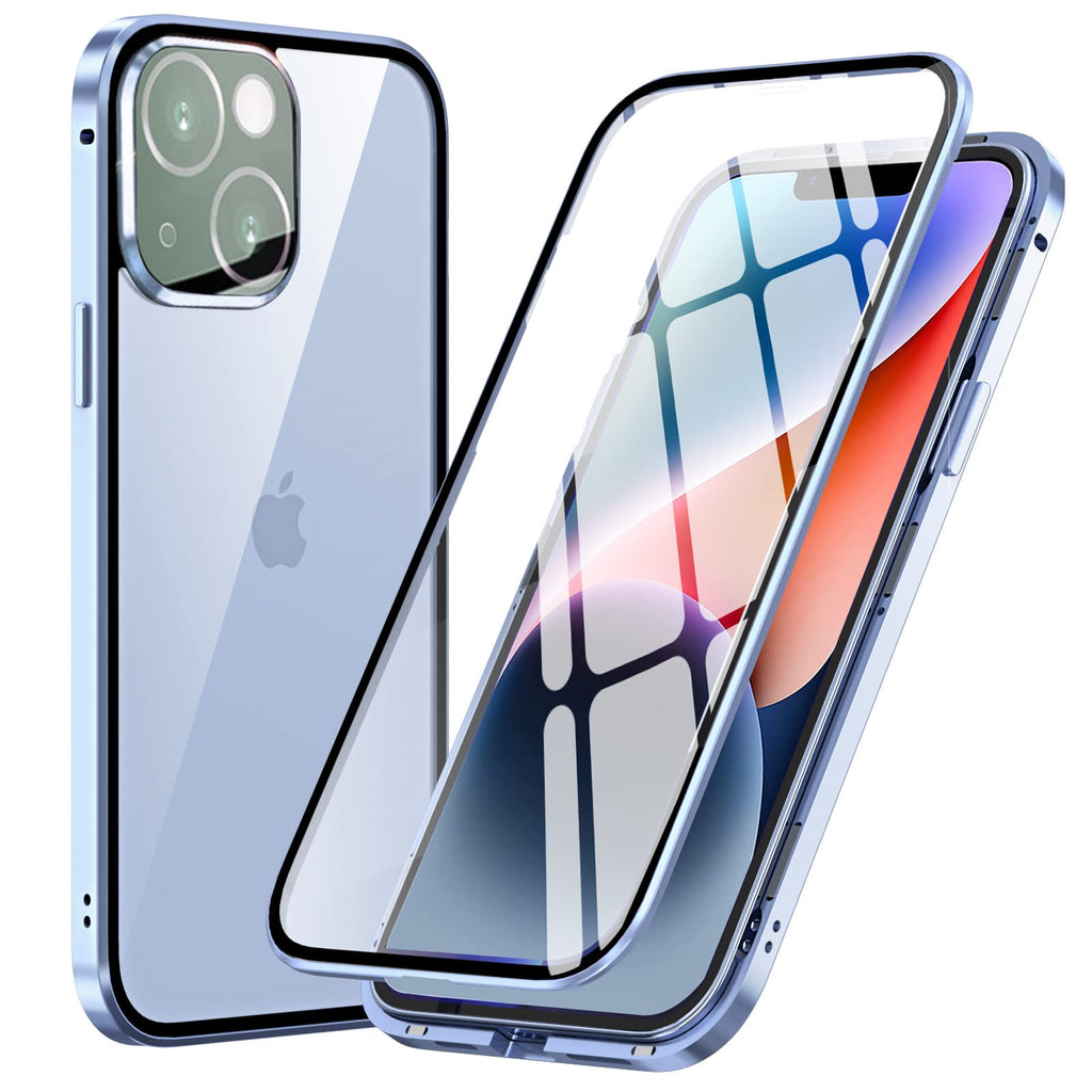 MIMGOAL Hülle – iPhone 14 Plus, 360 Grad, Metallrahmen, Panzerglas, Blau