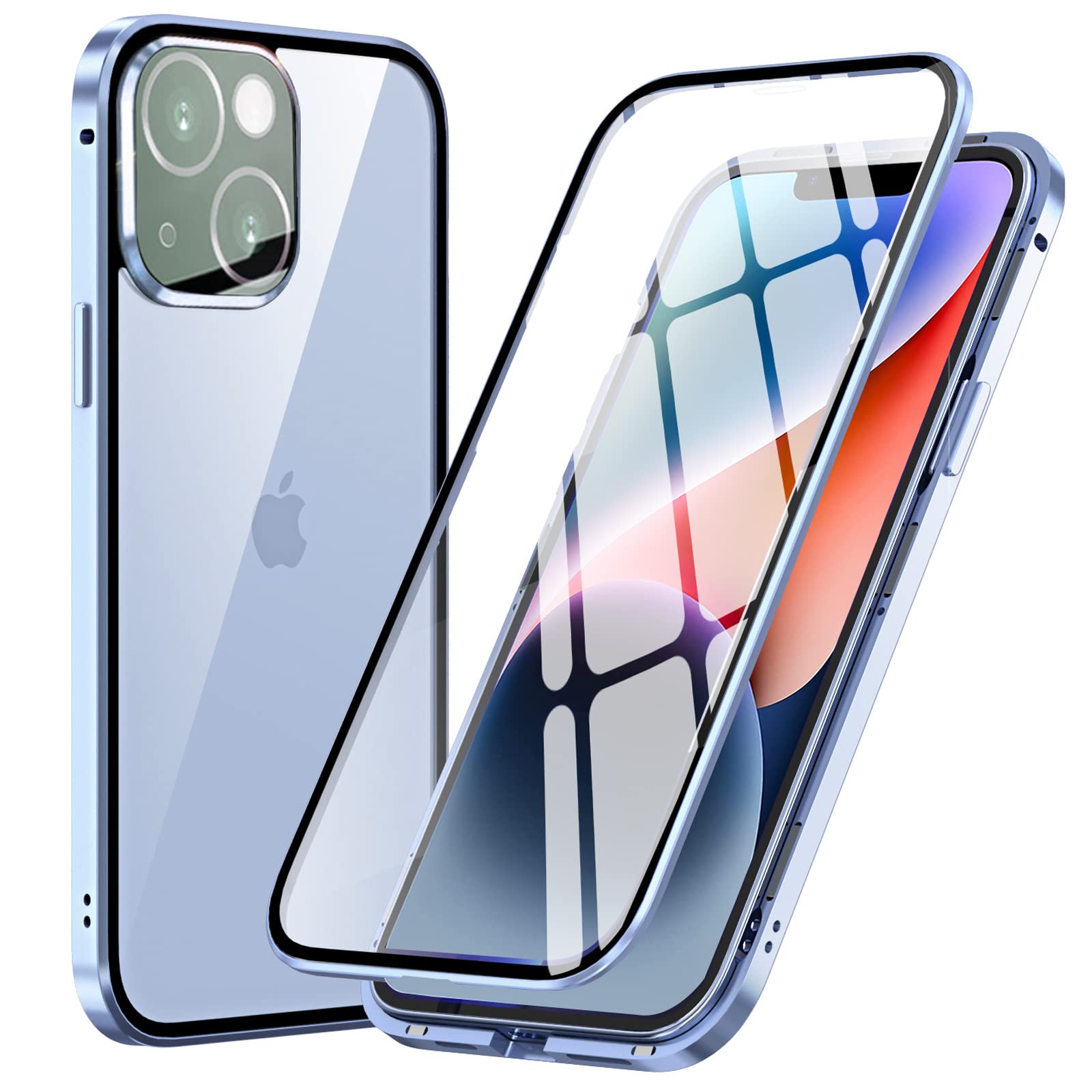 MIMGOAL Hülle – iPhone 14 Plus, 360 Grad, Metallrahmen, Panzerglas, Blau
