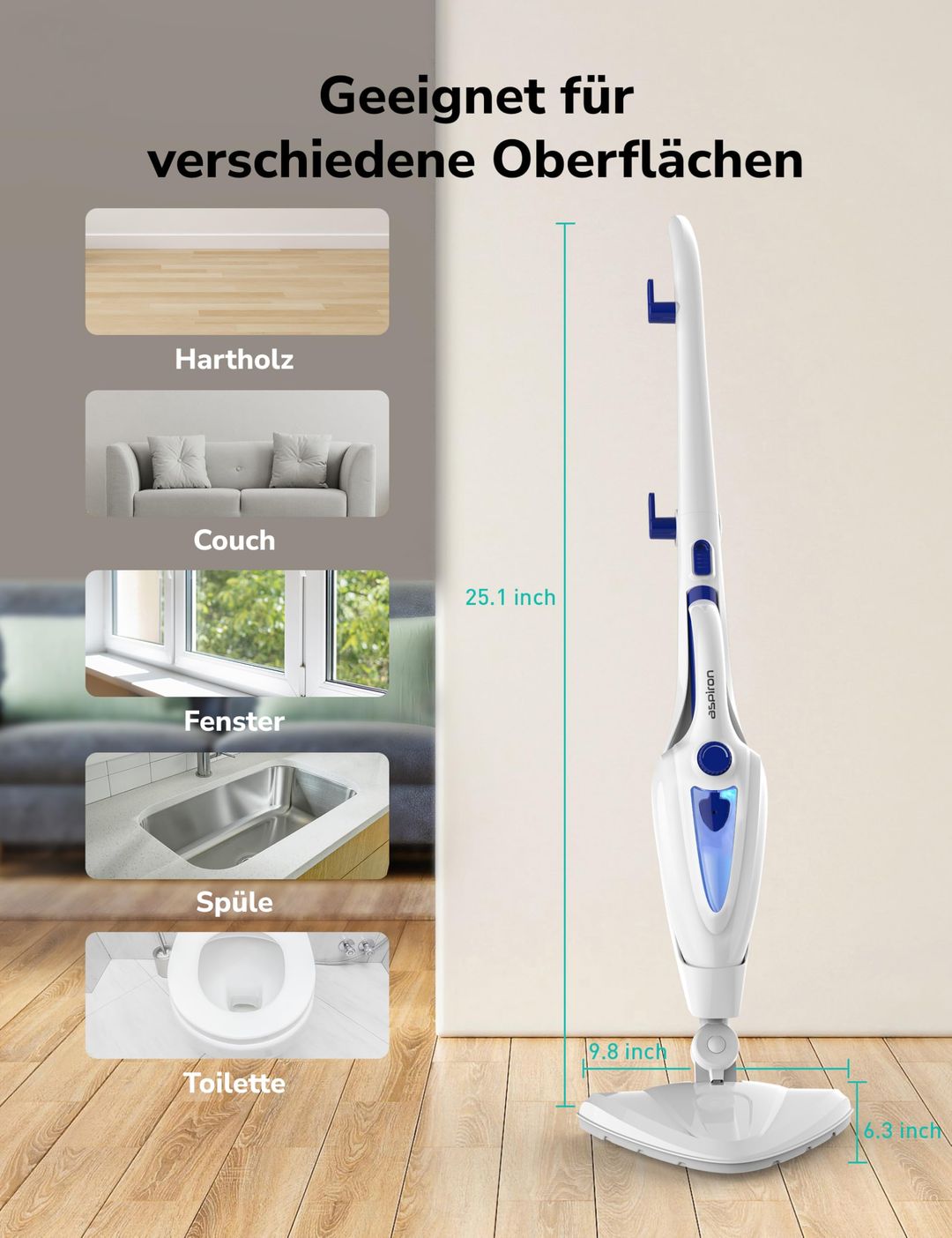 12-in-1 Dampfreiniger mit Handgerät und Dampfmopp, 1500 W