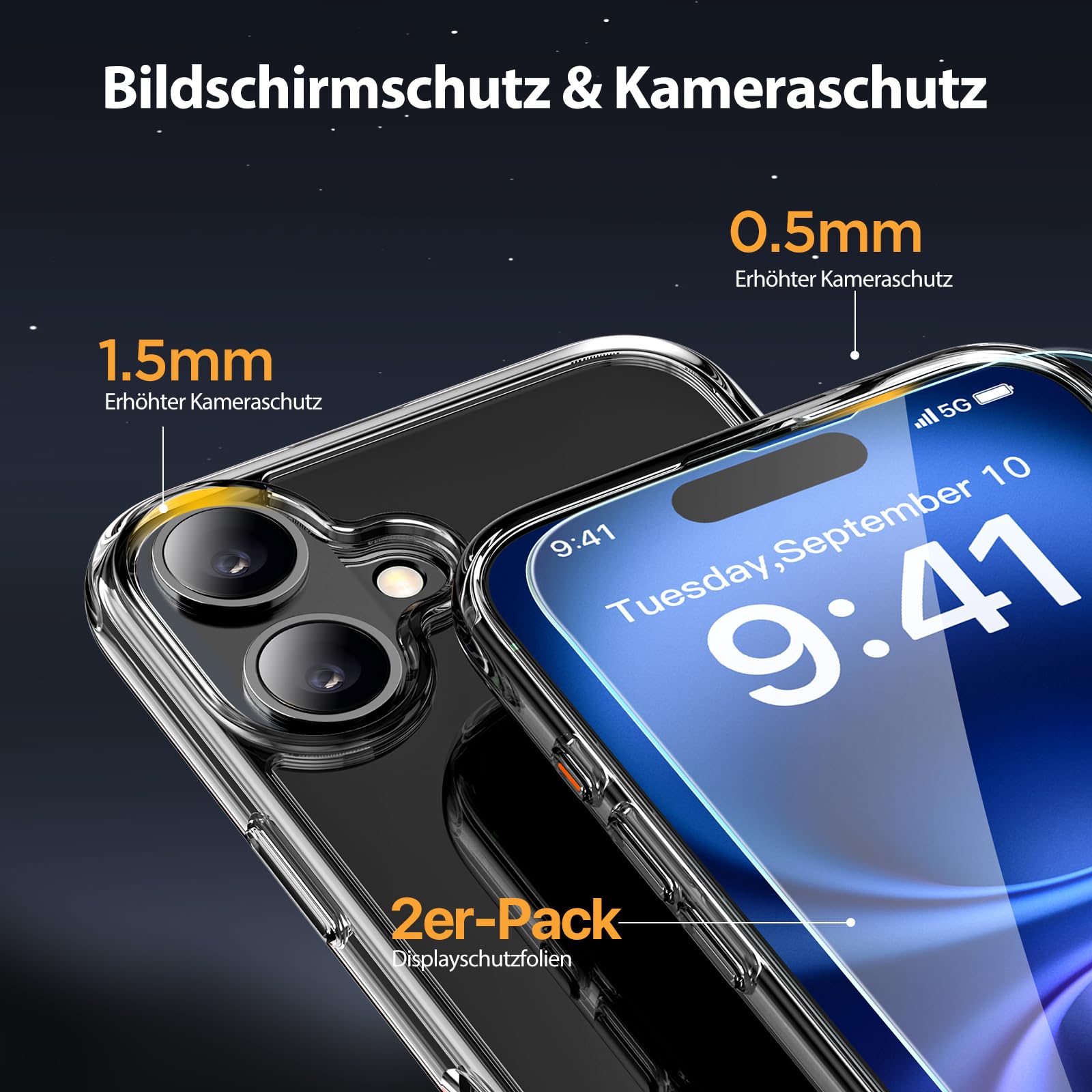 iPhone 16 Hülle – MagSafe, 2 Displayschutzfolien, Militärstandard, Stossfest, Transparent, 6,1 Zoll