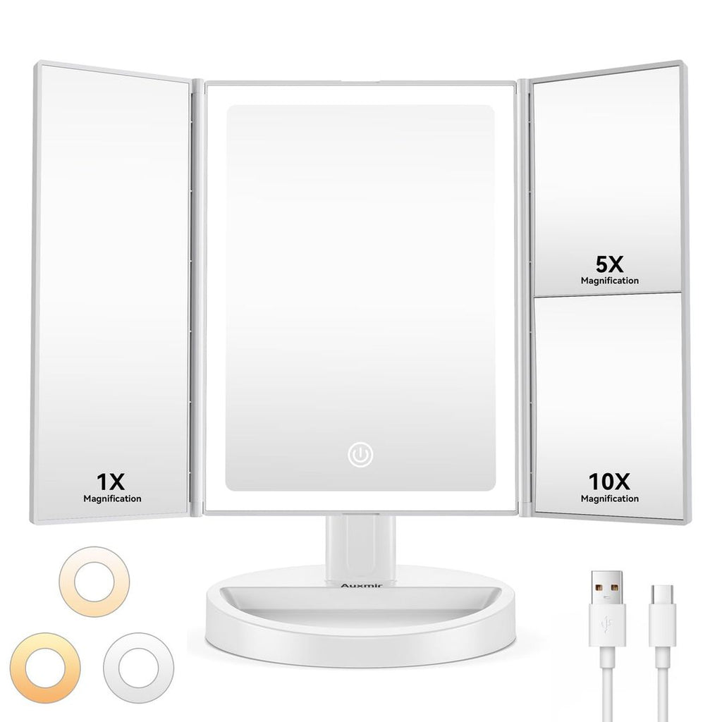 Beleuchteter Schminkspiegel mit 1x-, 5x- und 10x-Vergrößerung, USB-aufladbar