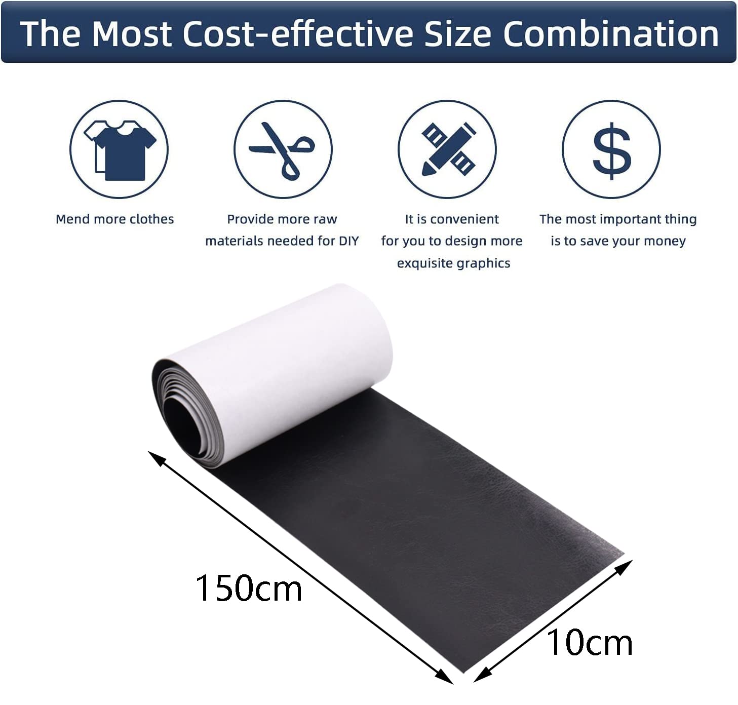 Panngu Selbstklebendes Lederflicken-Set zur Reparatur von Rissen und Brandlöchern – Schwarz 10 x 150 cm