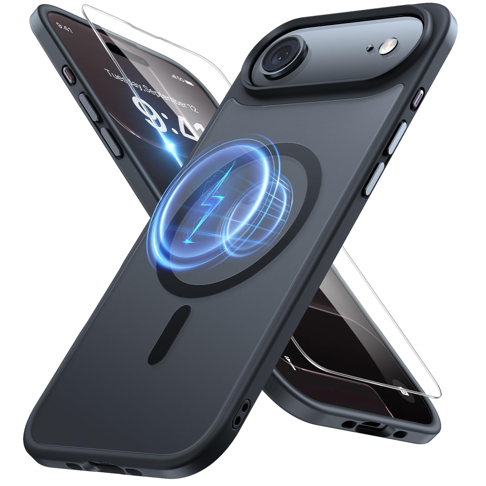 iPhone 17 Air Hülle – MagSafe, Militärstandard, Stossfest, Mattschwarz, 6,5 Zoll