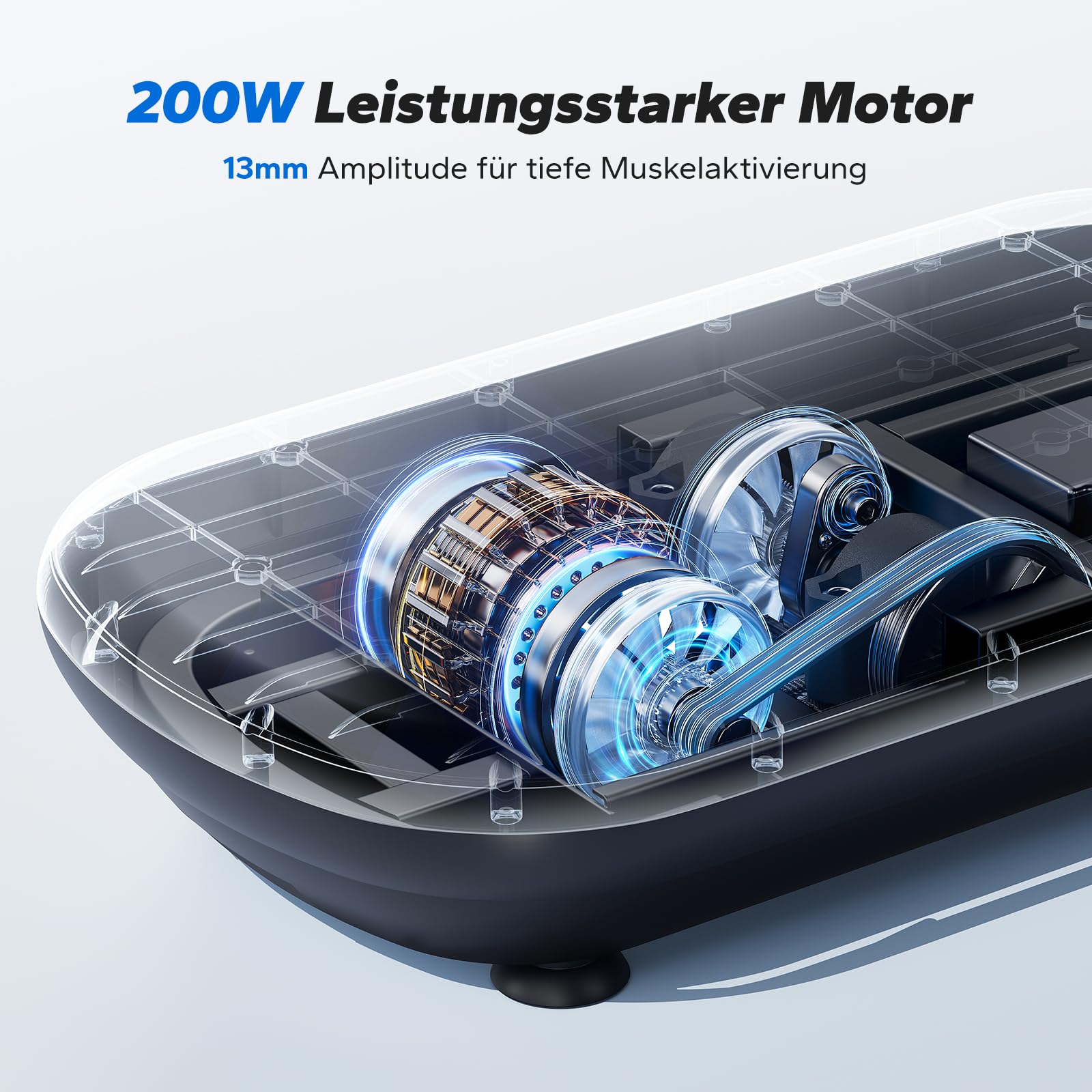 Vibrationsplatte 13mm Amplitude – 200kg Tragkraft, Bluetooth-Lautsprecher, Schwarz
