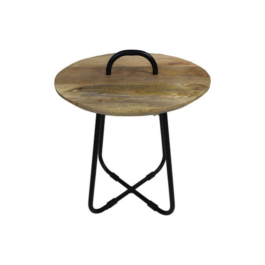 Side Table with handle - ø45x55 - Natural/Black - Mangowood/metal