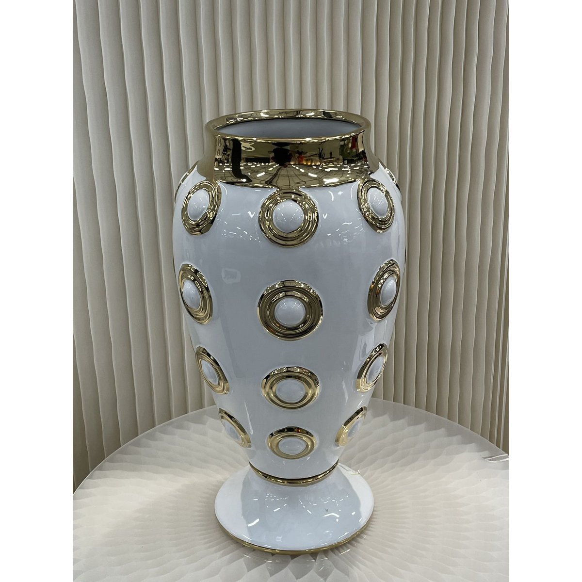 Goldene große Vase mit 4 Kreisen, H46 cm (CV11617-17WIT)