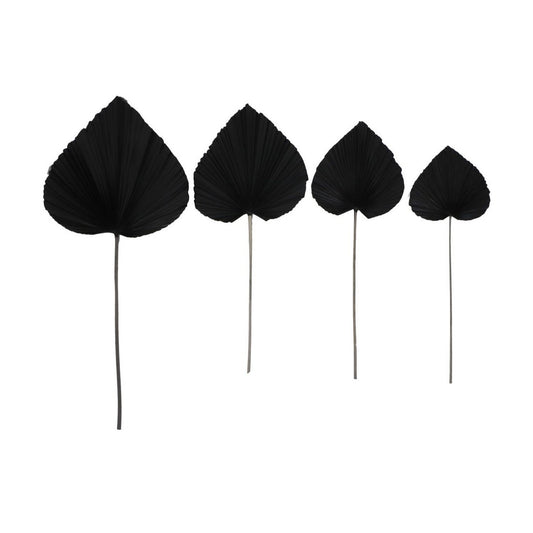 Dekoratives Palmblatt-Set mit 4 Stück – Schwarz – Palmblatt