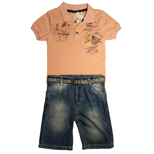 Jungen Set, Jeans Shorts mit Polo-Shirt, Große 116/128