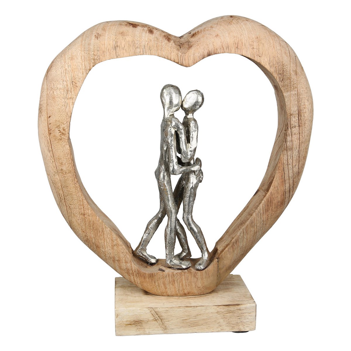 Mangoholz/Aluminium Skulptur "First Kiss" H.34cm