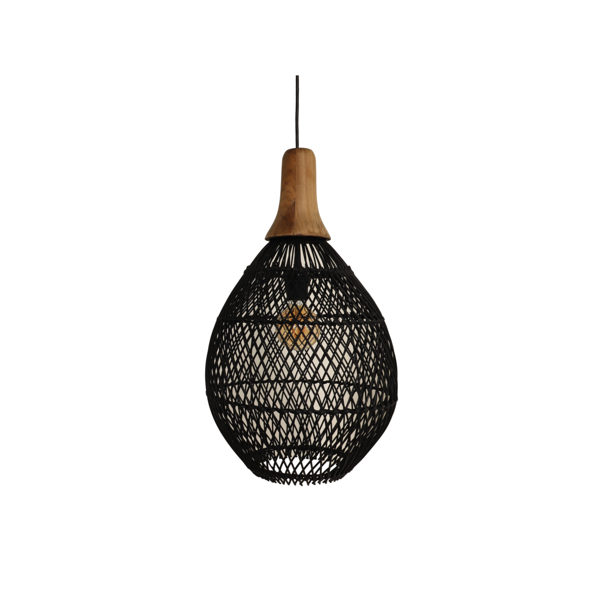 Hängelampe Rotan - 34x34x58 - Schwarz/Natur - Rotan/Teak