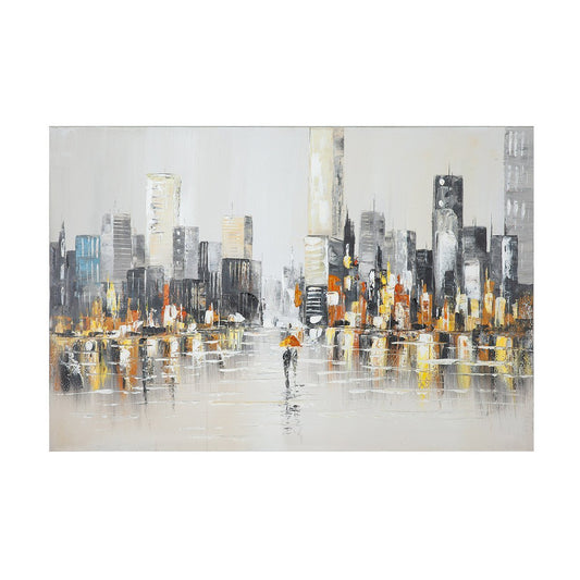 Holz/Leinen Bild Gemälde "Rainy Metropolis"