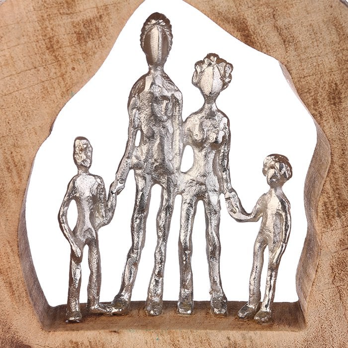 Holz/Aluminium Skulptur "Familie" silber H.28cm
