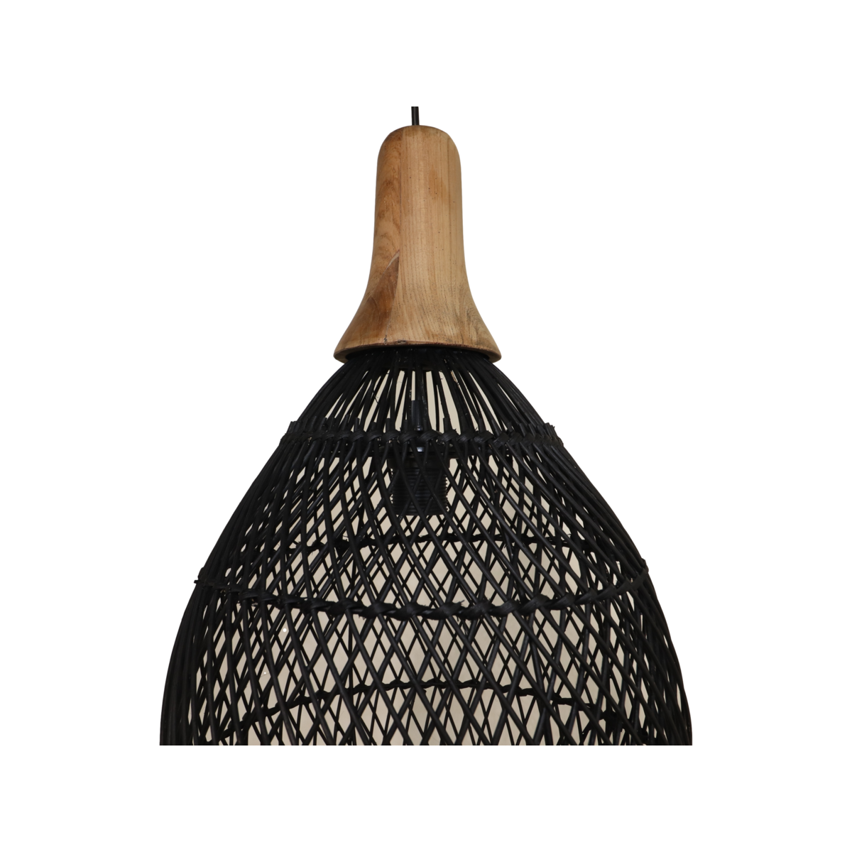 Hängelampe Rotan - 34x34x58 - Schwarz/Natur - Rotan/Teak