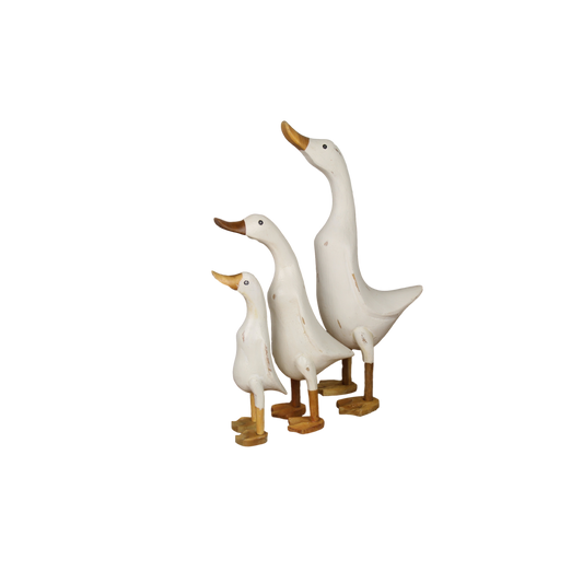 3-teiliges Entenfiguren-Set – weiß gewaschen – Bambus