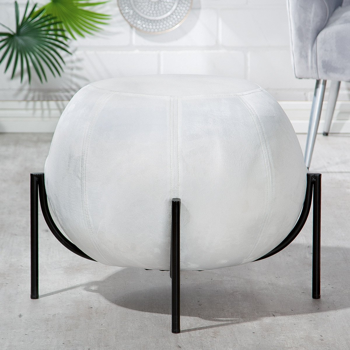 Metall/Samt Hocker/Pouf "York" weiß